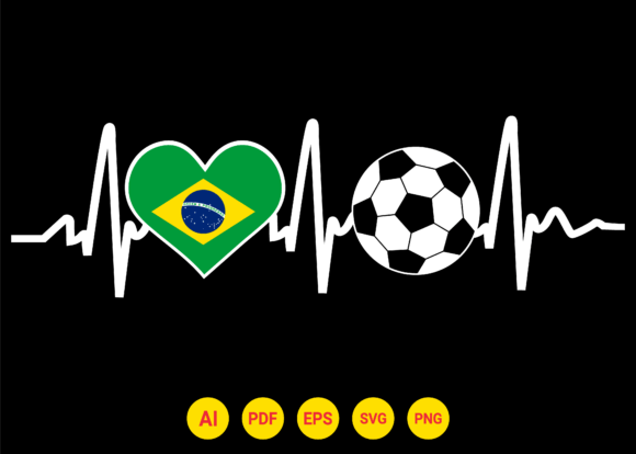 Brazil Flag Football Soccer Heartbeat: T-Shirt Designs & Graphics