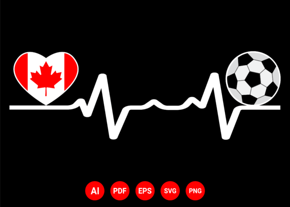 Canada Flag Football Soccer Heartbeat Graphics for T-Shirt Designs