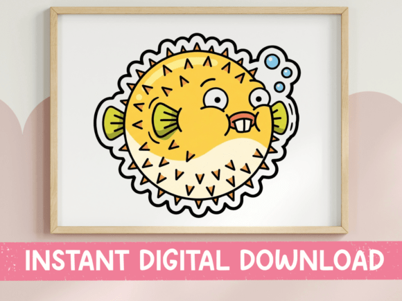 Cute Kawaii Puffer Fish for T-Shirt Designs and Graphics