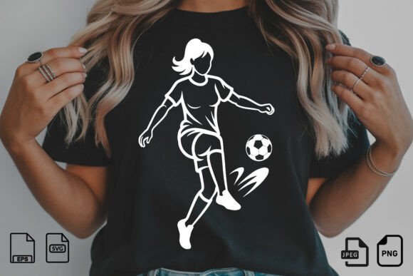 Dynamic Female Soccer Player Silhouette for T-Shirt Designs