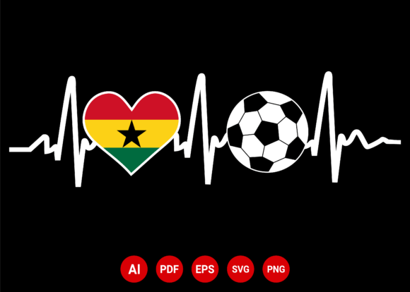 Ghana Flag Football Soccer Heartbeat Design