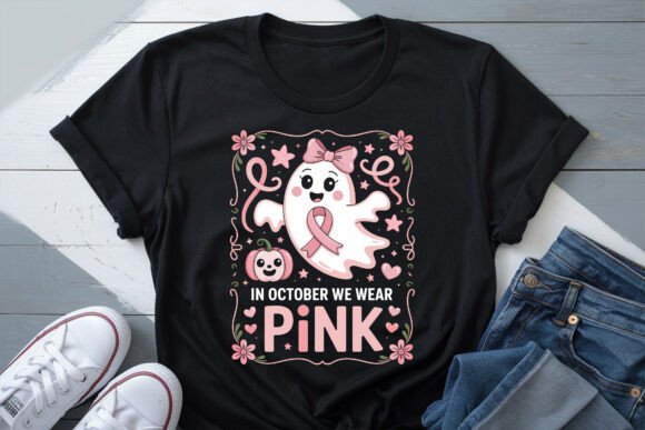 Halloween Ghost Wear Pink Breast Cancer Graphics for T-Shirts