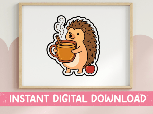 Hedgehog Apple Cider Cozy Fall Sticker for T-Shirt Designs