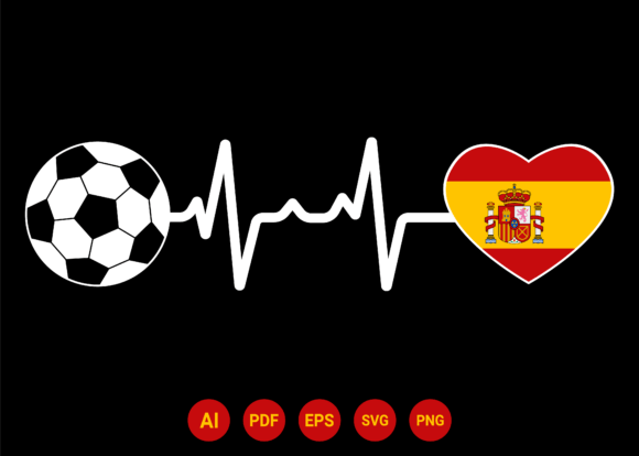 Spain Flag Football Soccer Heartbeat for T-Shirt Designs