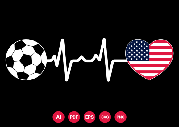 USA Flag Football Soccer Heartbeat: A Bold Graphics T-Shirt Design